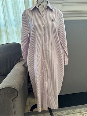 Ralph Lauren Pink and White Striped Button-Down Dress